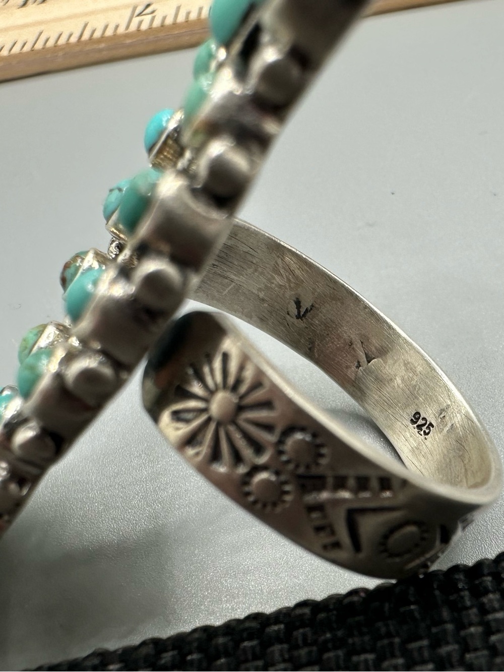 Turquoise Matte Sterling Silver 925 Handmade Adjustable Crawler Cluster Ring - Picture 6 of 8
